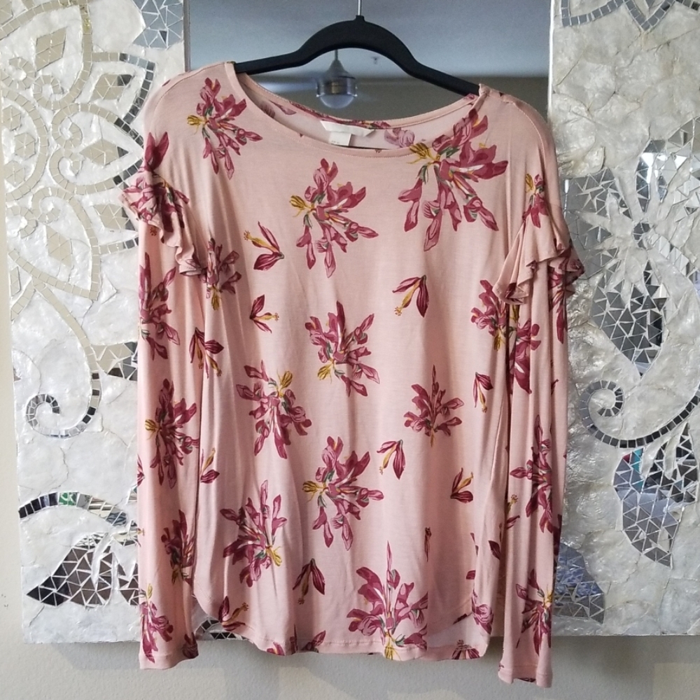 H&M Ruffle Sleeve Top Floral Xs